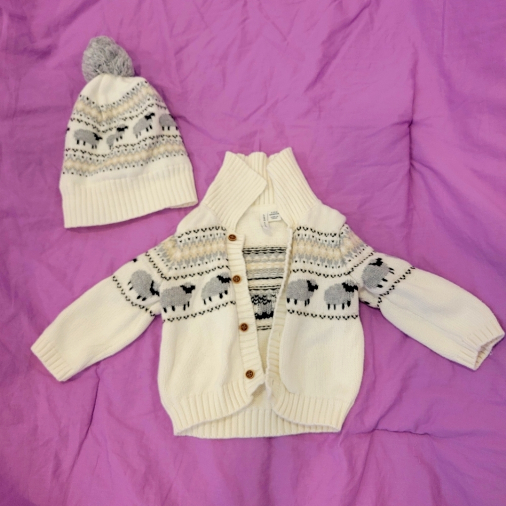 Janie And Jack Knit Sweater And Hat Set 3-6M